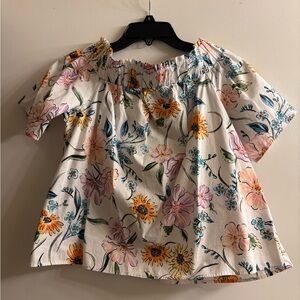 Crown & Ivy lWhite Floral Smocked Off-Shoulder Top